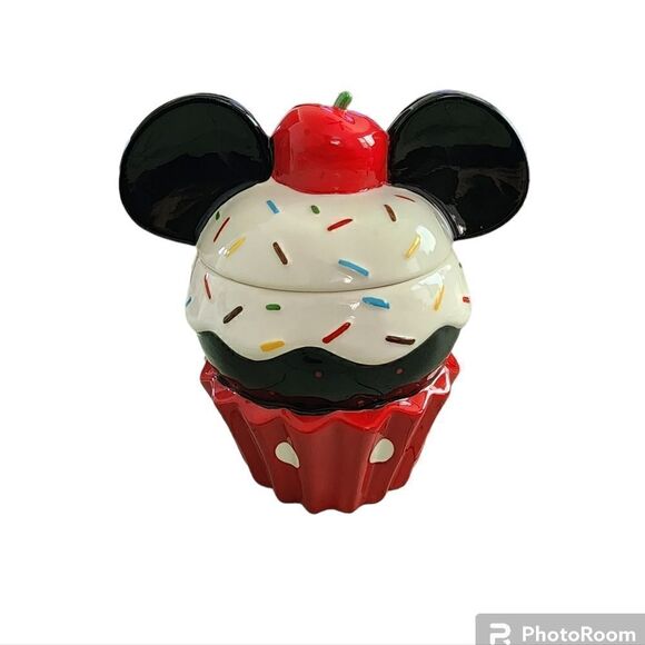 Disney Mickey Mouse Cupcake Sprinkles Cookie Jar Canister Ceramic - Picture 1 of 7